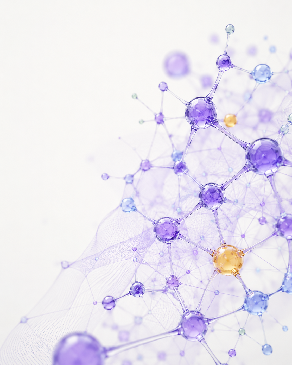 Translucent molecular network in violet and azure.